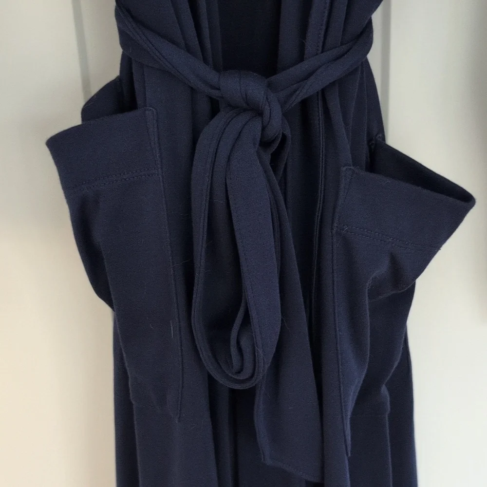 Lands' End Navy Long Women's Robe with Tie Waist - Picture 3 of 5